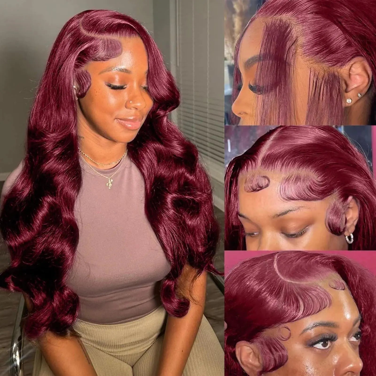 BonitaBae 26inch Burgundy Lace Front Wigs Human Hair 13x6 HD Lace Front Wigs Human Hair Pre Plucked with Baby Hair 180% Density Body Wave 99j Colored Frontal Wigs